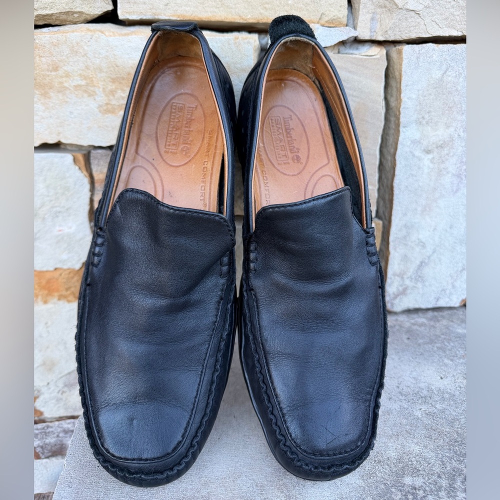 Timberland Black Genuine Leather Mens Shoes Smart Comfort Loafers Sz-9.5   O